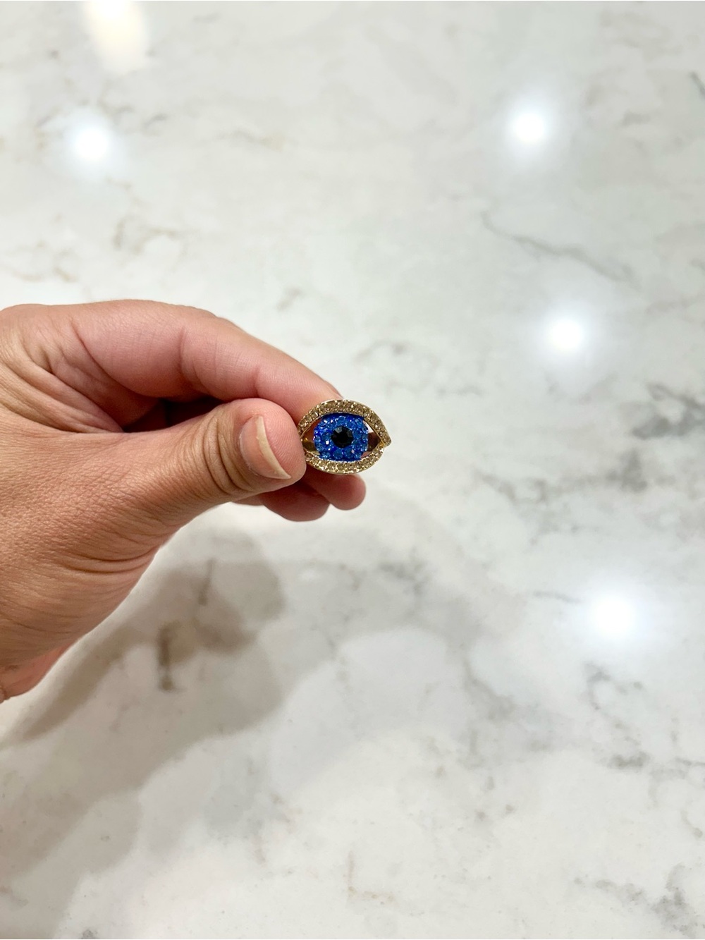 Gold-Plated Blue Evil Eye Ring - Women Jewelry